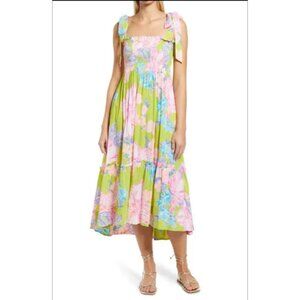 LILLY PULITZER Rivera Smocked Midi Dress Matcha Green Boho Sz XL